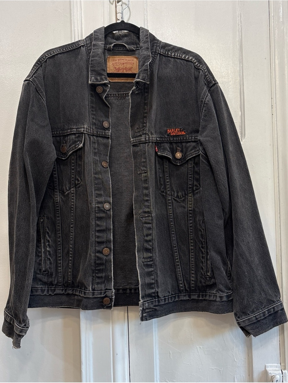 Vintage 90s Levis 70507-4159 Mens Trucker Jacket Washed Black Denim Medium RARE